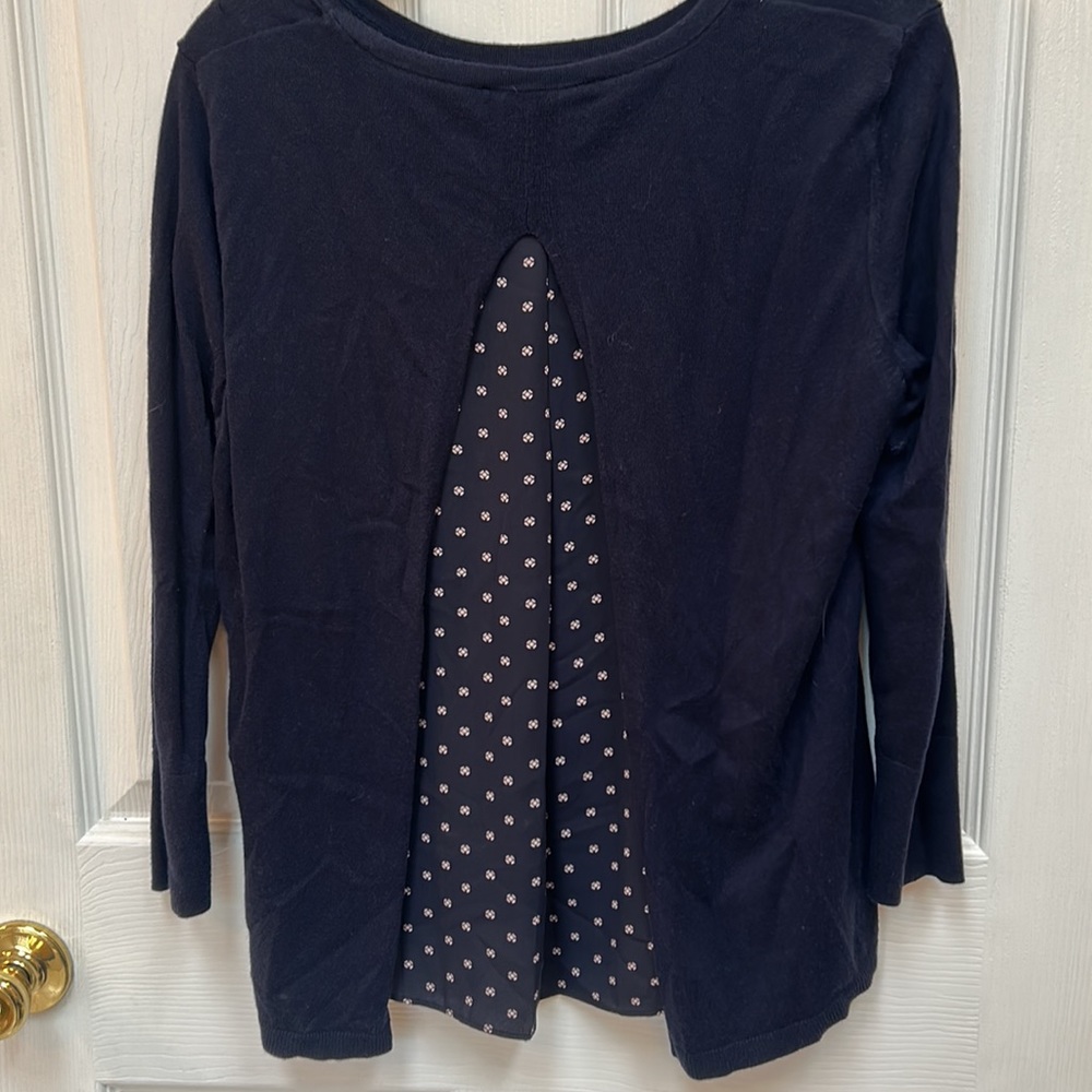 Loft Navy Mixed Media Sweater Size Small